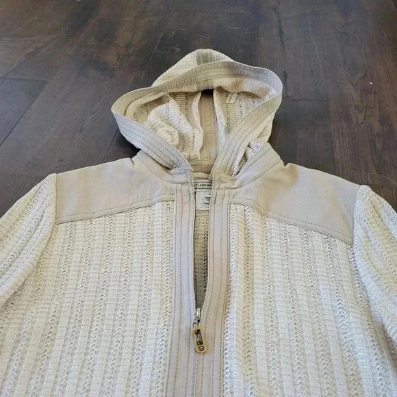 St John Sport Wool Blend Knit Detachable Hoodie Zip Front Jacket Beige Size S P - Picture 4 of 8